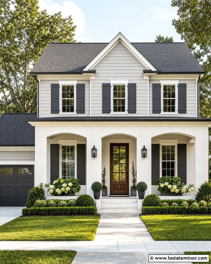Dove Grey House With Painted White Brick - 30 Dove Grey House Design With Brick Accents Ideas