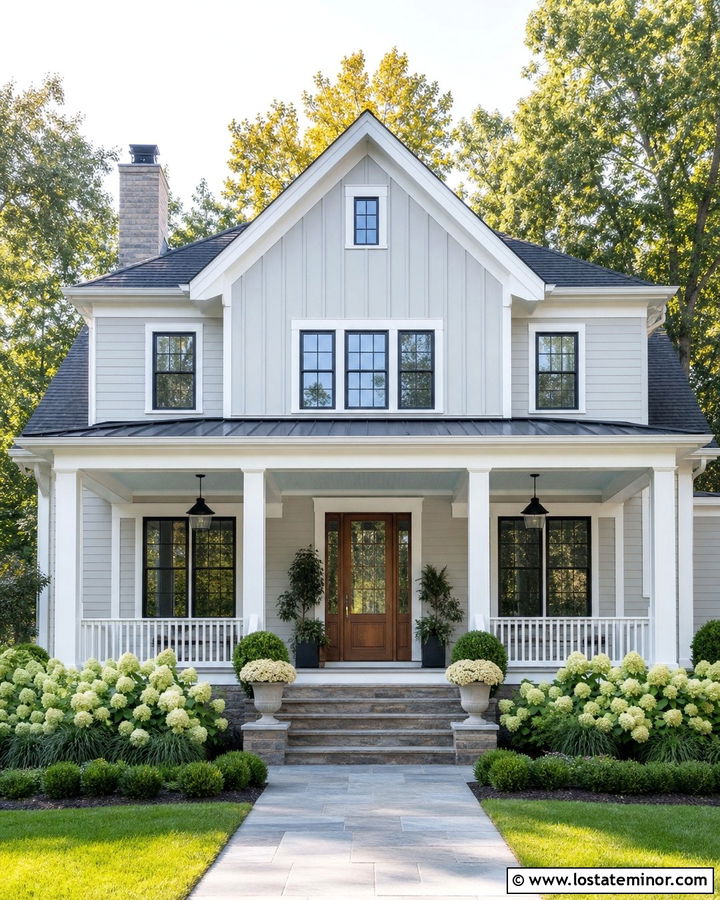 Dove Grey House With Porch Gables - 30 Dove Grey House Design With Gables Ideas