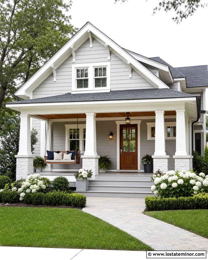 Dove Grey House With Porch Swing - 30 Dove Grey House Design With Front Porch Ideas