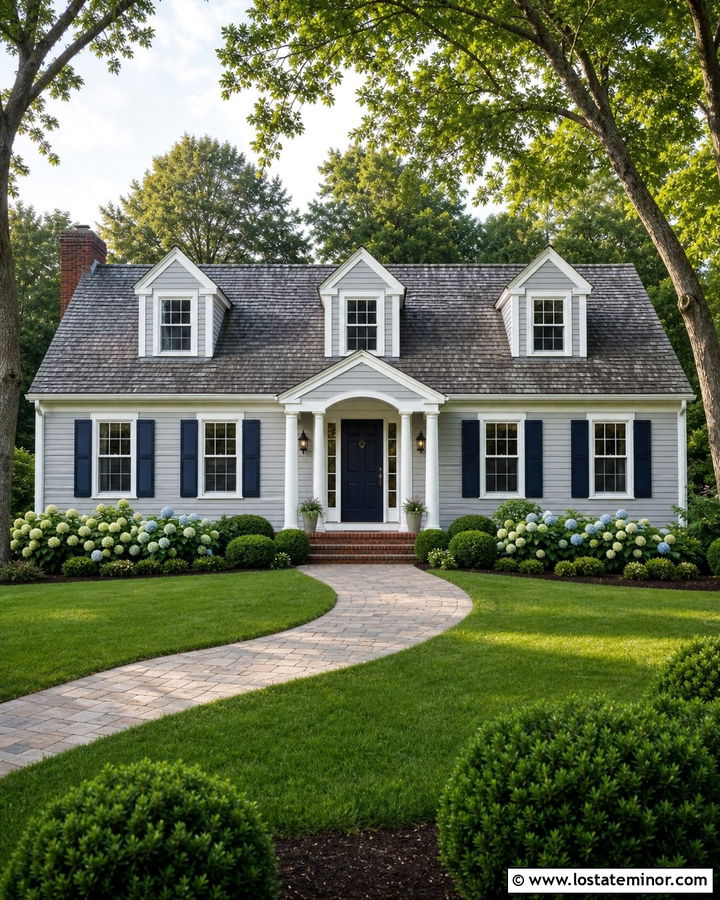 Dove Grey House With Portico And Dormers - 30 Dove Grey House Design With Portico Ideas