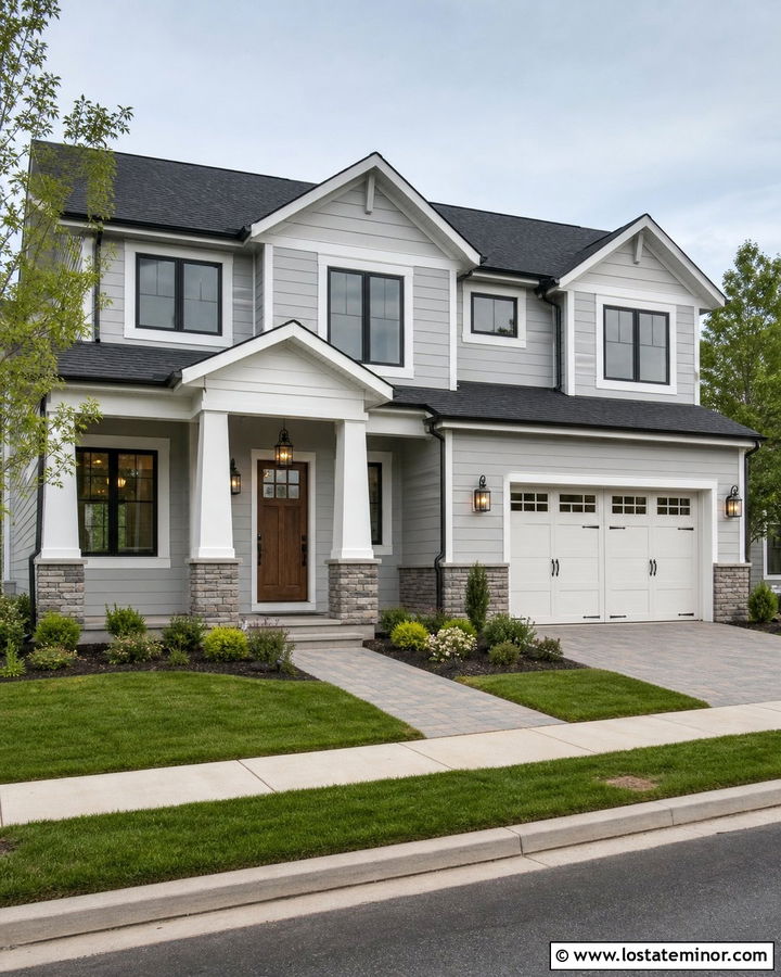 Dove Grey House With Portico And Garage - 30 Dove Grey House Design With Portico Ideas