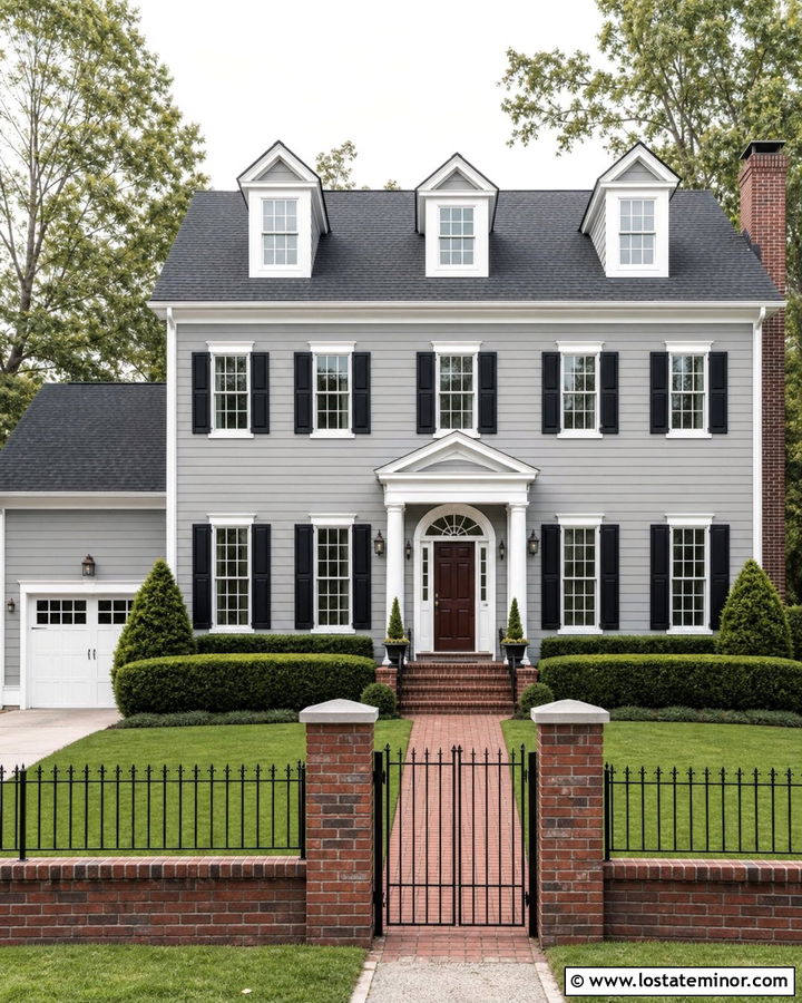 Dove Grey House With Red Brick Fence - 30 Dove Grey House Design With Fence Ideas