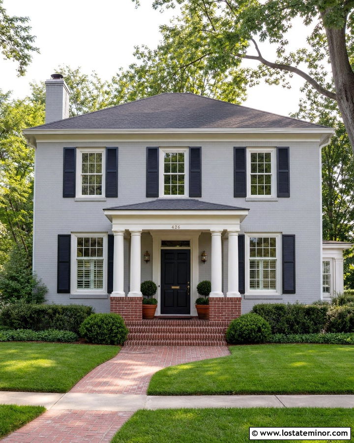 Dove Grey House With Red Brick Porch - 30 Dove Grey House Design With Front Porch Ideas