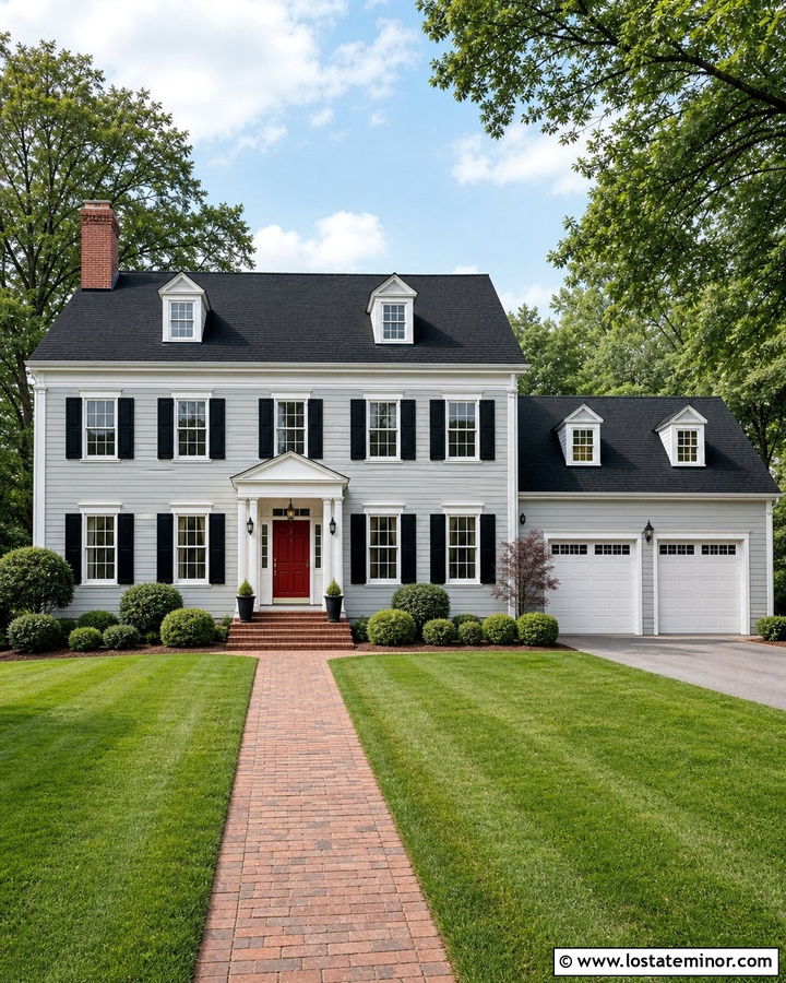 Dove Grey House With Red Door And Black Roof - 30 Dove Grey House Design With Roof Ideas