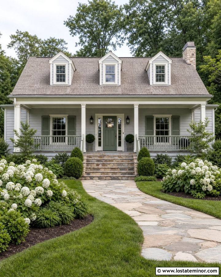 Dove Grey House With Sage Green Railings - 30 Dove Grey House Design With Railings Ideas