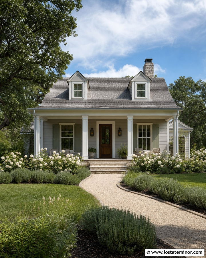 Dove Grey House With Sage Shutters And Limestone Steps - 30 Dove Grey House Design With Steps Ideas