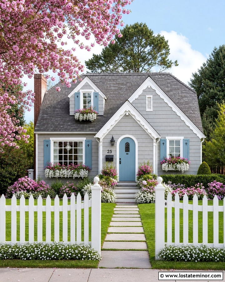 Dove Grey House With Scalloped Window Boxes - 30 Dove Grey House Design With Window Boxes Ideas