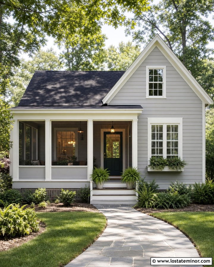 Dove Grey House With Screened Front Porch - 30 Dove Grey House Design With Front Porch Ideas