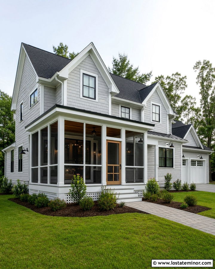Dove Grey House With Screened Porch Wood Ceiling - 30 Dove Grey House Design With Porch Ceiling Ideas