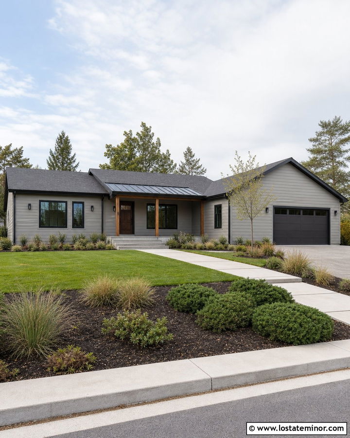 Dove Grey House With Shed Roof Portico - 30 Dove Grey House Design With Portico Ideas