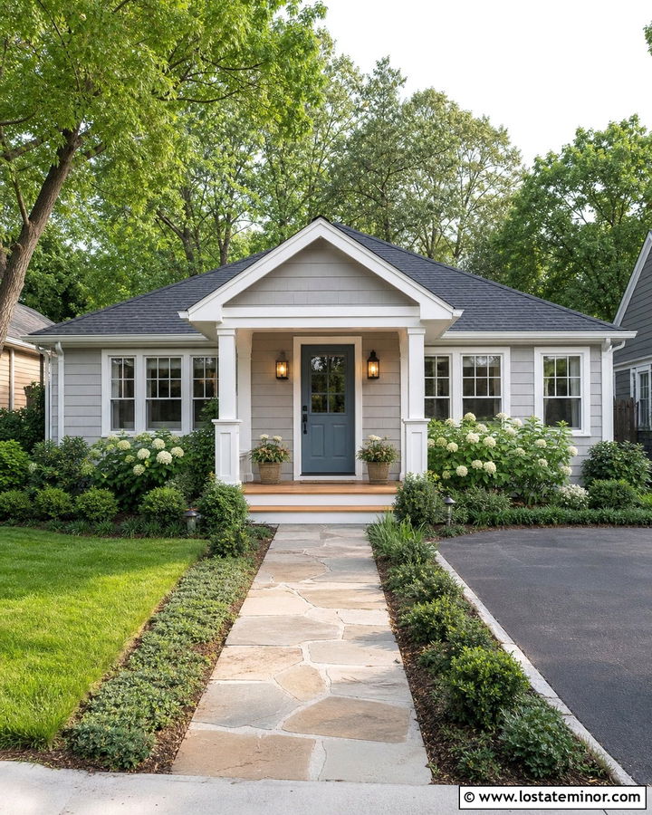 Dove Grey House With Small Covered Porch And Dutch Door - 30 Dove Grey House Design With Dutch Door Ideas