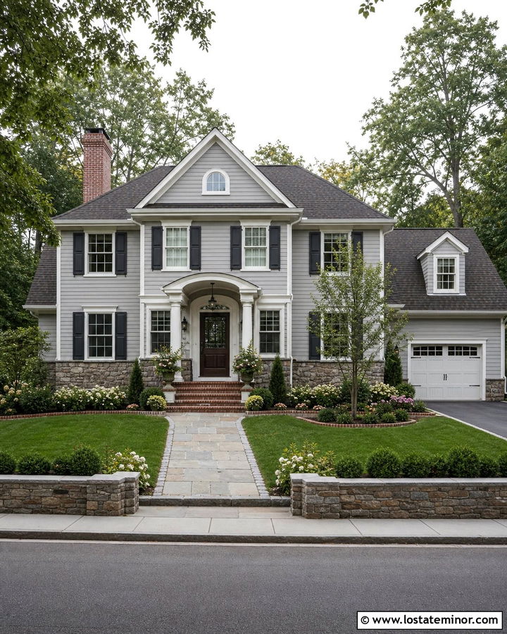 Dove Grey House With Stone And Brick Accents - 30 Dove Grey House Design With Stone Accents Ideas