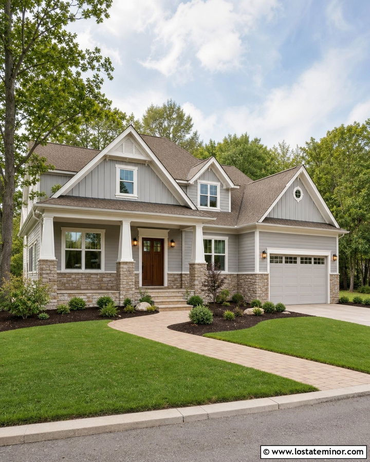 Dove Grey House With Tan Stone Wainscoting - 30 Dove Grey House Design With Wainscoting Ideas