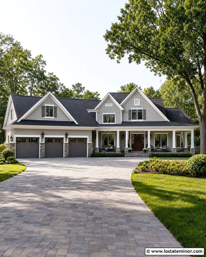 Dove Grey House With Three Car Garage - 30 Dove Grey House Design With Garage Door Ideas