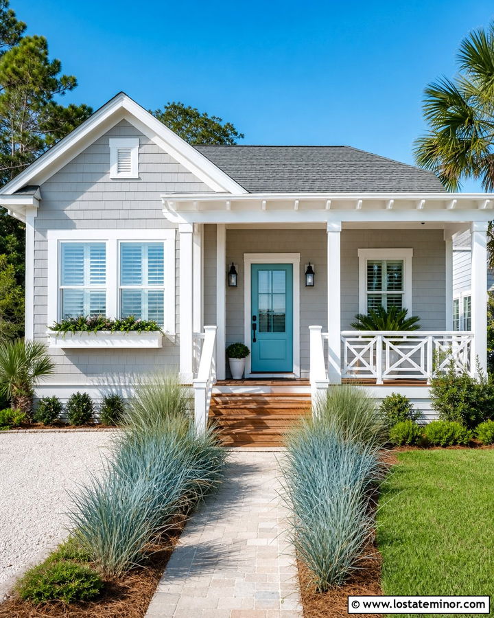 Dove Grey House With Turquoise Front Door - 30 Dove Grey House Design With Front Door Ideas