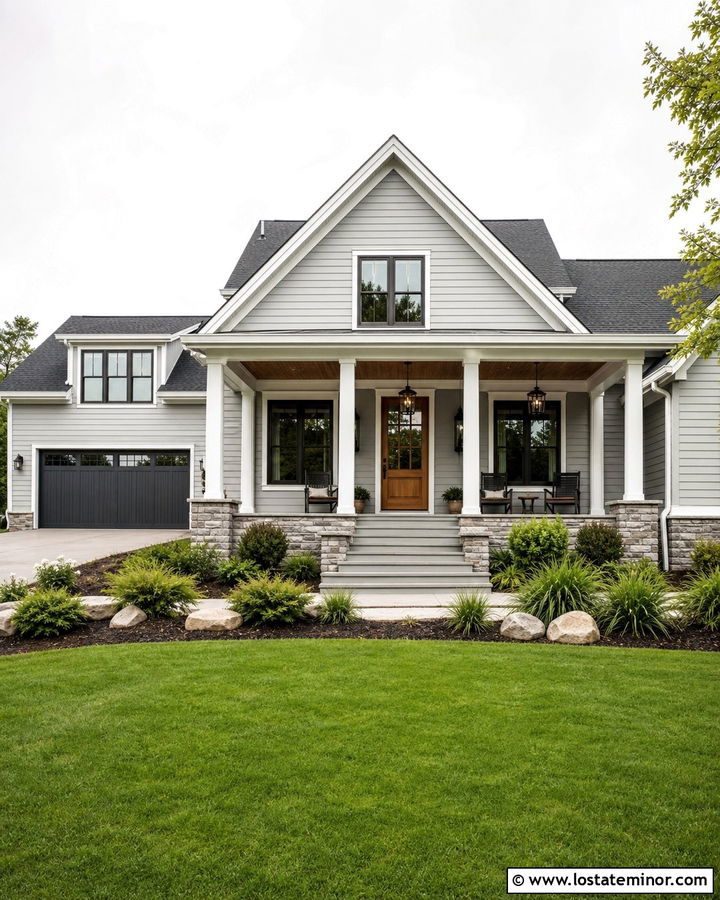 Dove Grey House With Two Tone Porch Ceiling - 30 Dove Grey House Design With Porch Ceiling Ideas