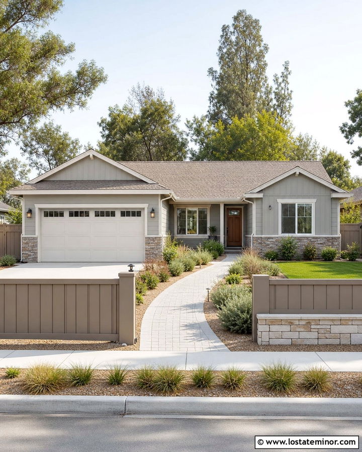 Dove Grey House With Warm Taupe Fence - 30 Dove Grey House Design With Fence Ideas