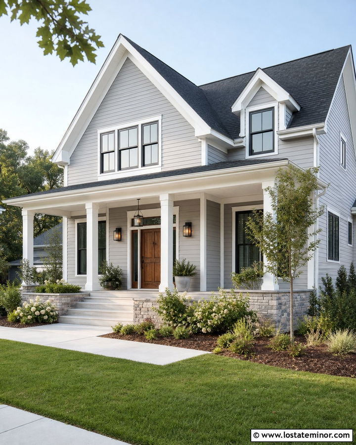 Dove Grey House With White Beadboard Porch Ceiling - 30 Dove Grey House Design With Porch Ceiling Ideas