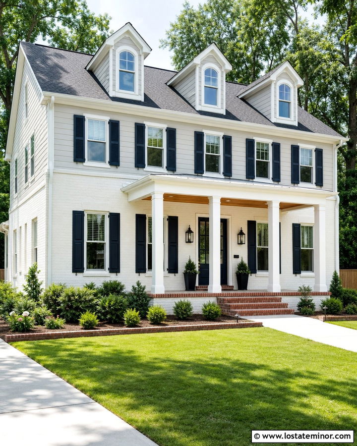 Dove Grey House With White Brick Base - 30 Dove Grey House Design With Dormers Ideas