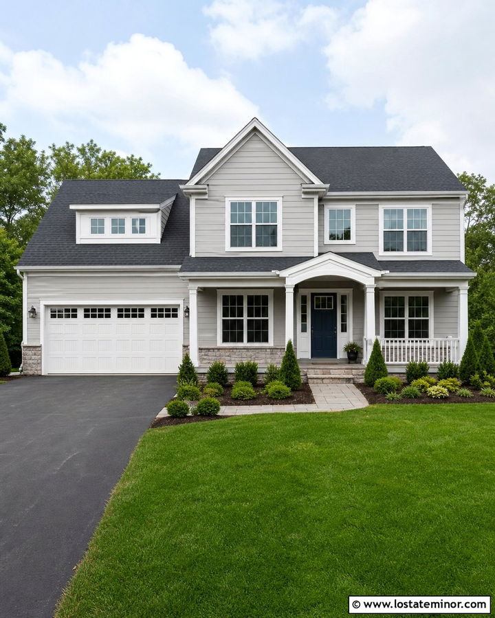 Dove Grey House With White Garage Door - 30 Dove Grey House Design With Garage Door Ideas