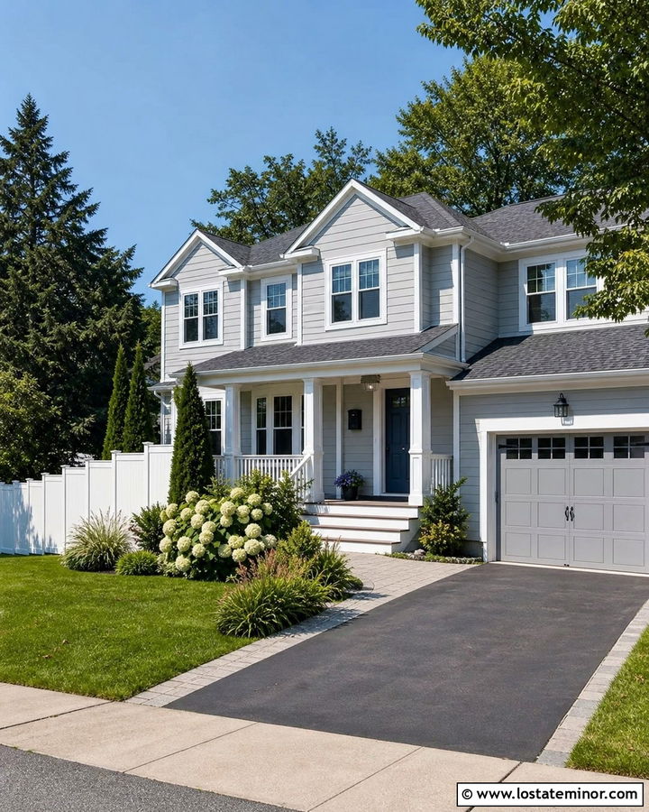 Dove Grey House With White Privacy Fence - 30 Dove Grey House Design With Fence Ideas