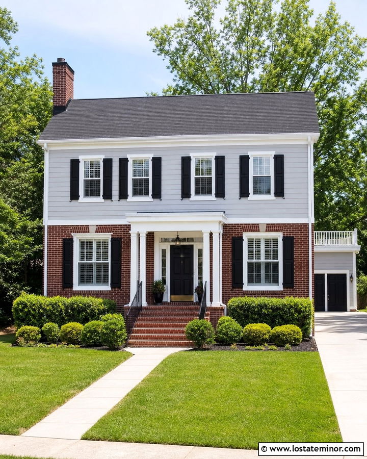 Dove Grey House With White Trim And Red Brick - 30 Dove Grey House Design With Trim Ideas