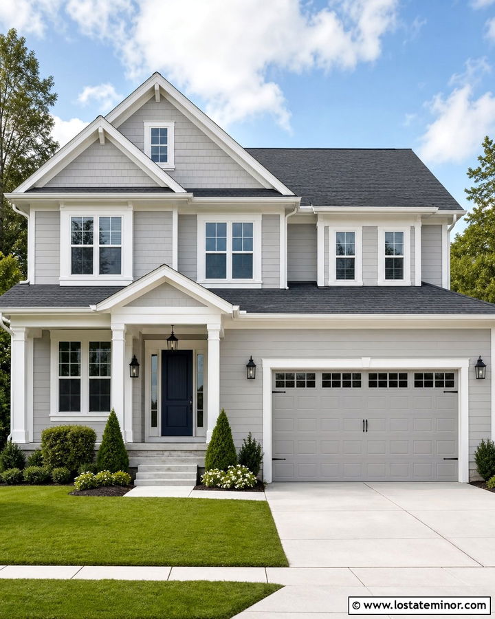 Dove Grey House With White Trimmed Gables - 30 Dove Grey House Design With Gables Ideas