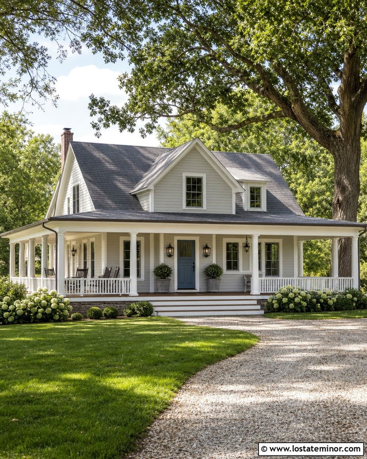Dove Grey House With Wraparound Porch And Dutch Door - 30 Dove Grey House Design With Dutch Door Ideas