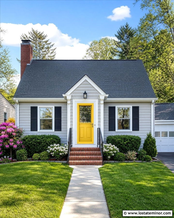 Dove Grey House With Yellow Storm Door - 30 Dove Grey House Design With Storm Door Ideas