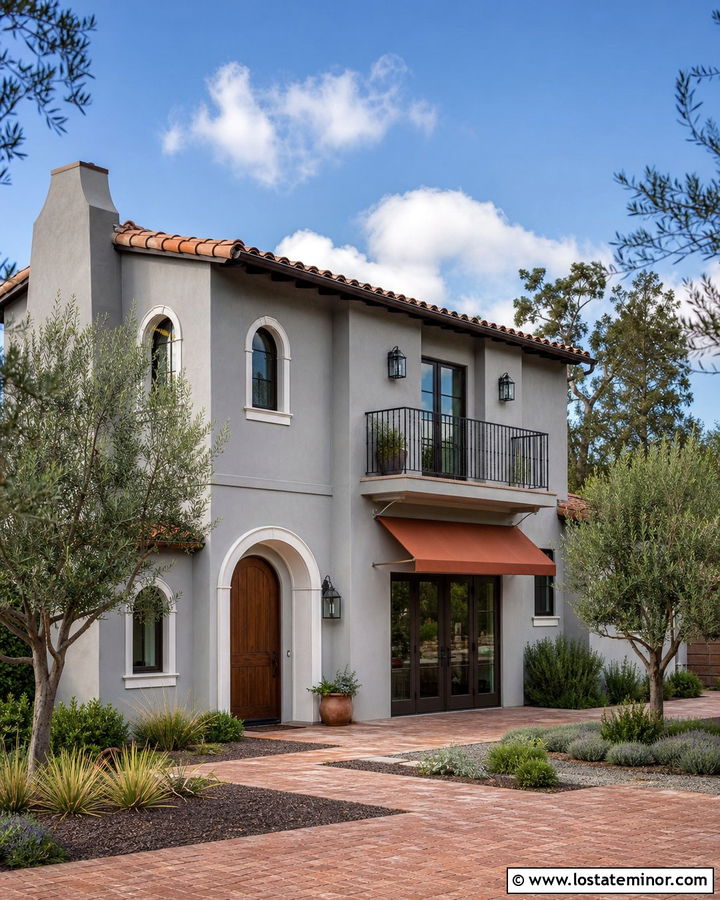 Dove Grey Mediterranean House With Terracotta Awning - 30 Dove Grey House Design With Awning Ideas