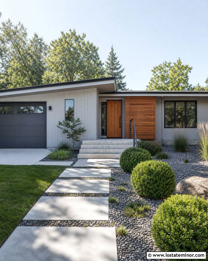 Dove Grey Midcentury House With Terrazzo Steps - 30 Dove Grey House Design With Steps Ideas