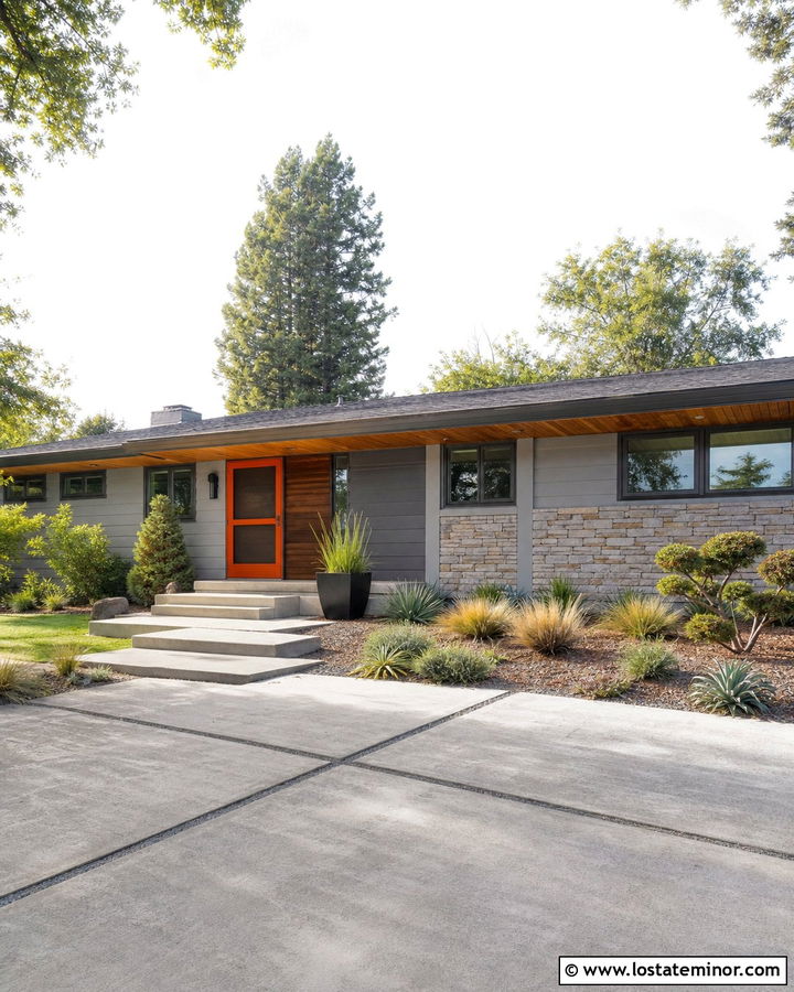 Dove Grey Midcentury Ranch With Orange Screen Door - 30 Dove Grey House Design With Screen Door Ideas