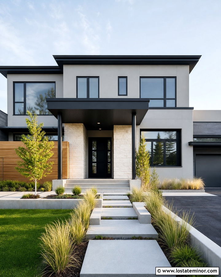 Dove Grey Modern House With Black Porch Ceiling - 30 Dove Grey House Design With Porch Ceiling Ideas