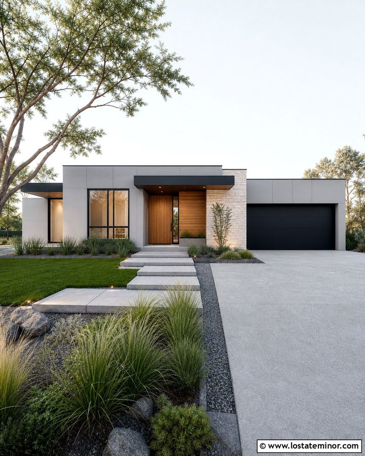 Dove Grey Modern House With Cantilevered Awning - 30 Dove Grey House Design With Awning Ideas