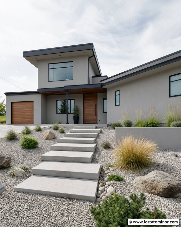 Dove Grey Modern House With Cantilevered Steps - 30 Dove Grey House Design With Steps Ideas