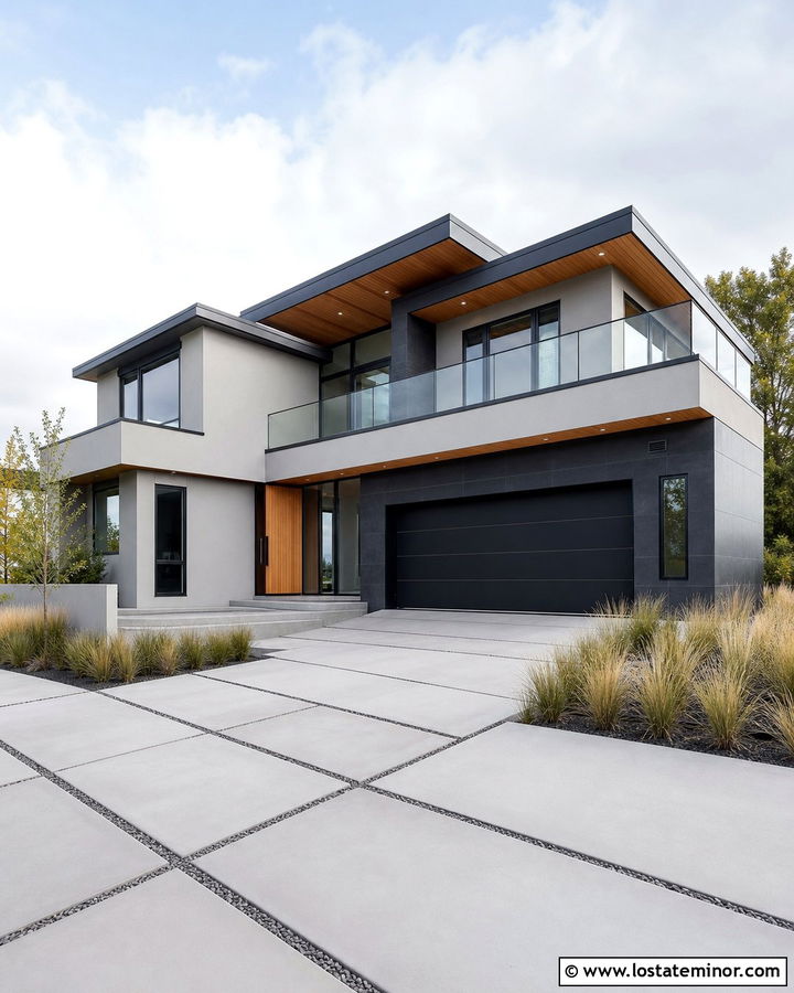 Dove Grey Modern House With Glass Railings - 30 Dove Grey House Design With Railings Ideas
