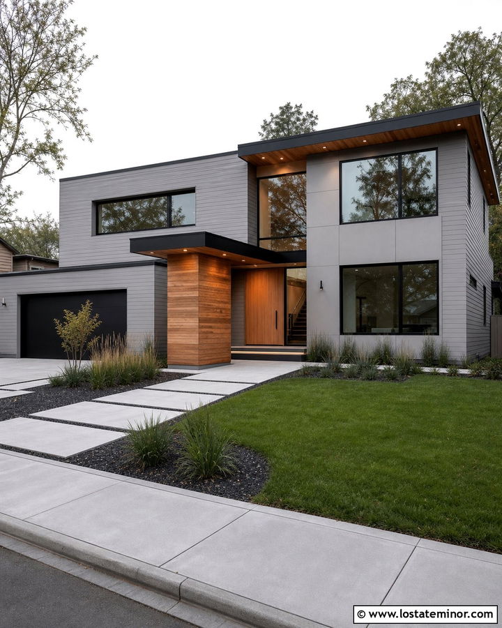 Dove Grey Modern House With Minimal Portico - 30 Dove Grey House Design With Portico Ideas
