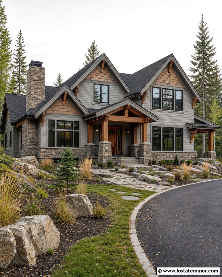 Dove Grey Mountain House With Cedar Shake - 30 Dove Grey House Design With Cedar Shake Ideas