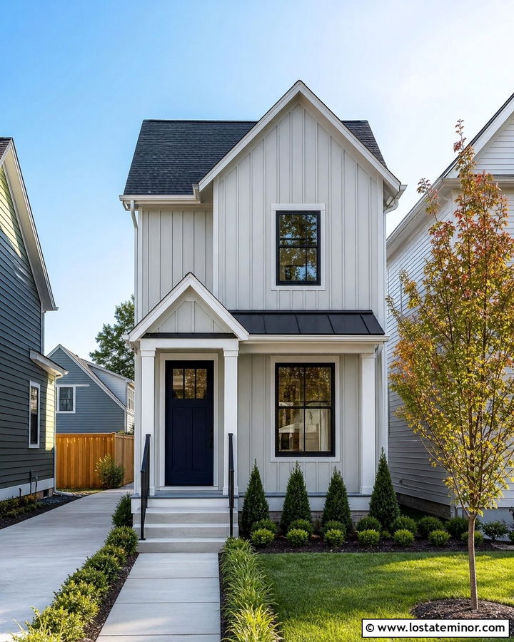Dove Grey Narrow House With Front Porch - 30 Dove Grey House Design With Front Porch Ideas