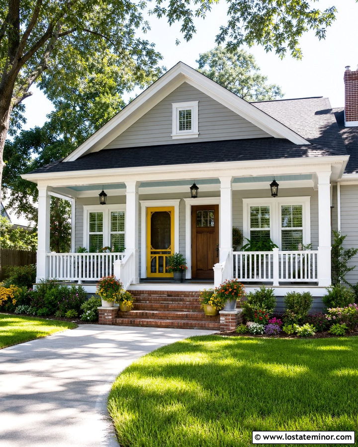 Dove Grey Porch House With Yellow Screen Door - 30 Dove Grey House Design With Screen Door Ideas