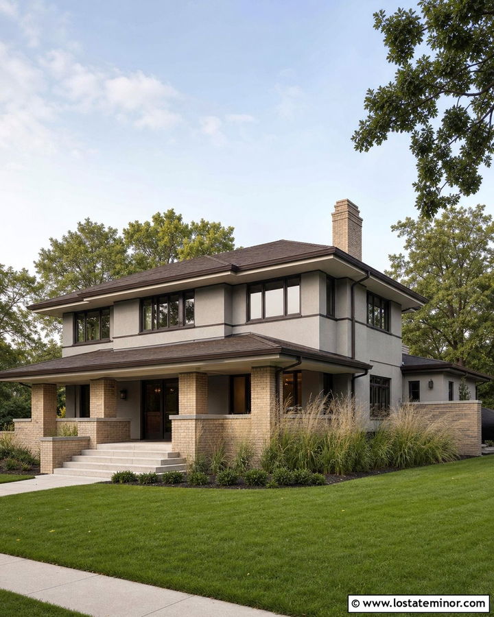 Dove Grey Prairie House With Bronze Storm Door - 30 Dove Grey House Design With Storm Door Ideas