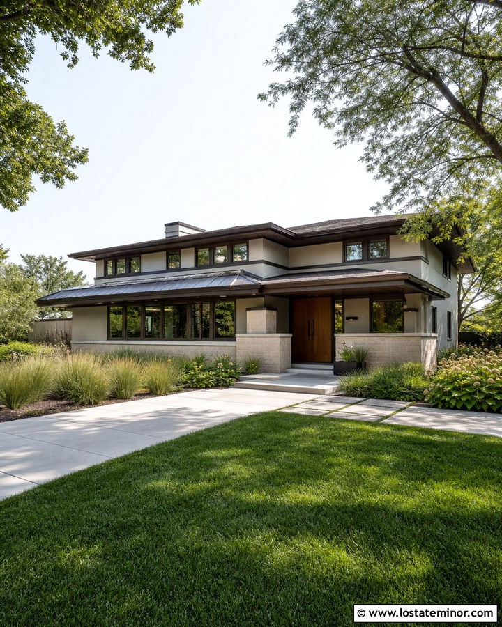 Dove Grey Prairie House With Horizontal Awning - 30 Dove Grey House Design With Awning Ideas