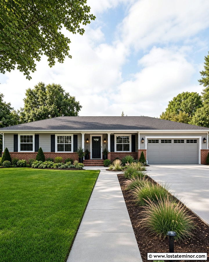 Dove Grey Ranch House With Brick - 30 Dove Grey House Design With Brick Accents Ideas