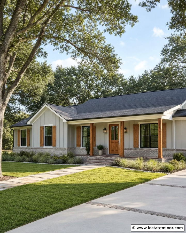 Dove Grey Ranch House With Cedar Shutters - 30 Dove Grey House Design With Shutters Ideas