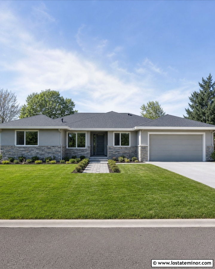 Dove Grey Ranch House With Stone Wainscoting - 30 Dove Grey House Design With Stone Accents Ideas
