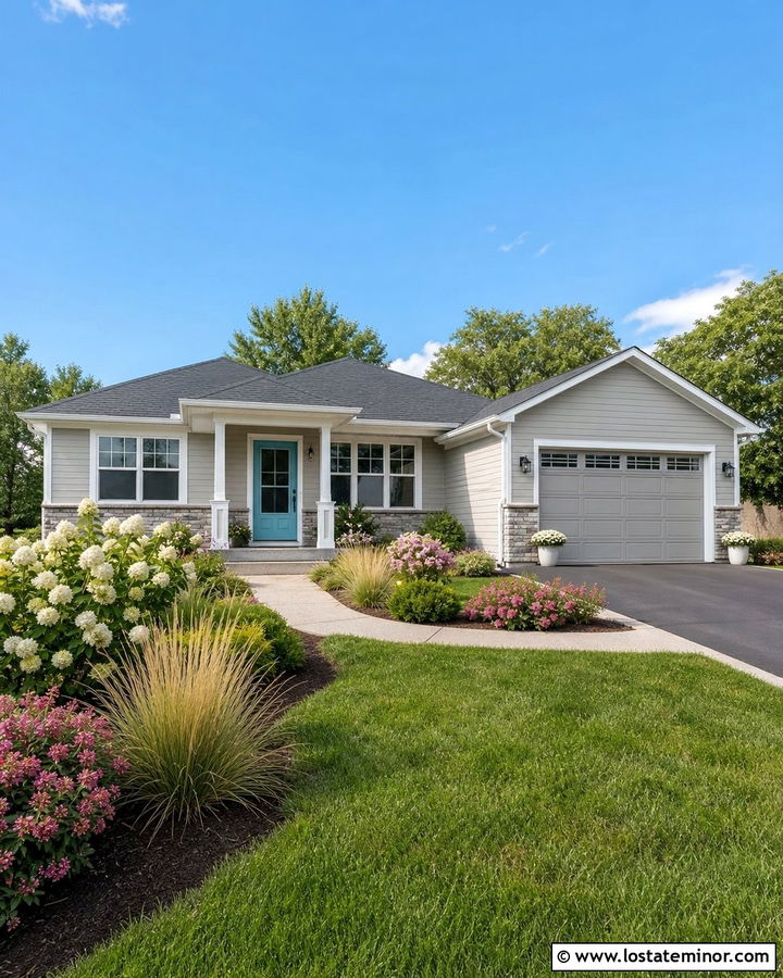 Dove Grey Ranch With Aqua Storm Door - 30 Dove Grey House Design With Storm Door Ideas
