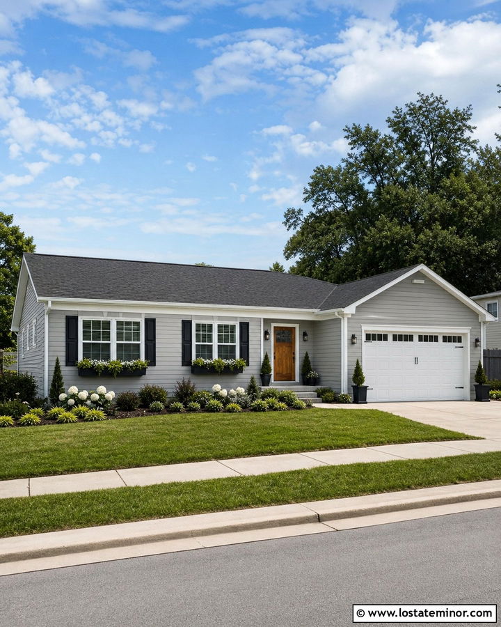 Dove Grey Ranch With Charcoal Window Boxes - 30 Dove Grey House Design With Window Boxes Ideas