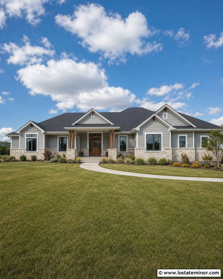 Dove Grey Ranch With Limestone Wainscoting - 30 Dove Grey House Design With Wainscoting Ideas