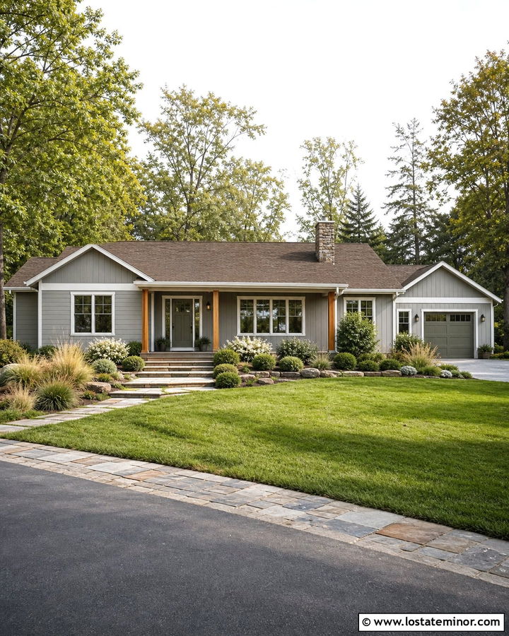Dove Grey Ranch With Olive Storm Door - 30 Dove Grey House Design With Storm Door Ideas