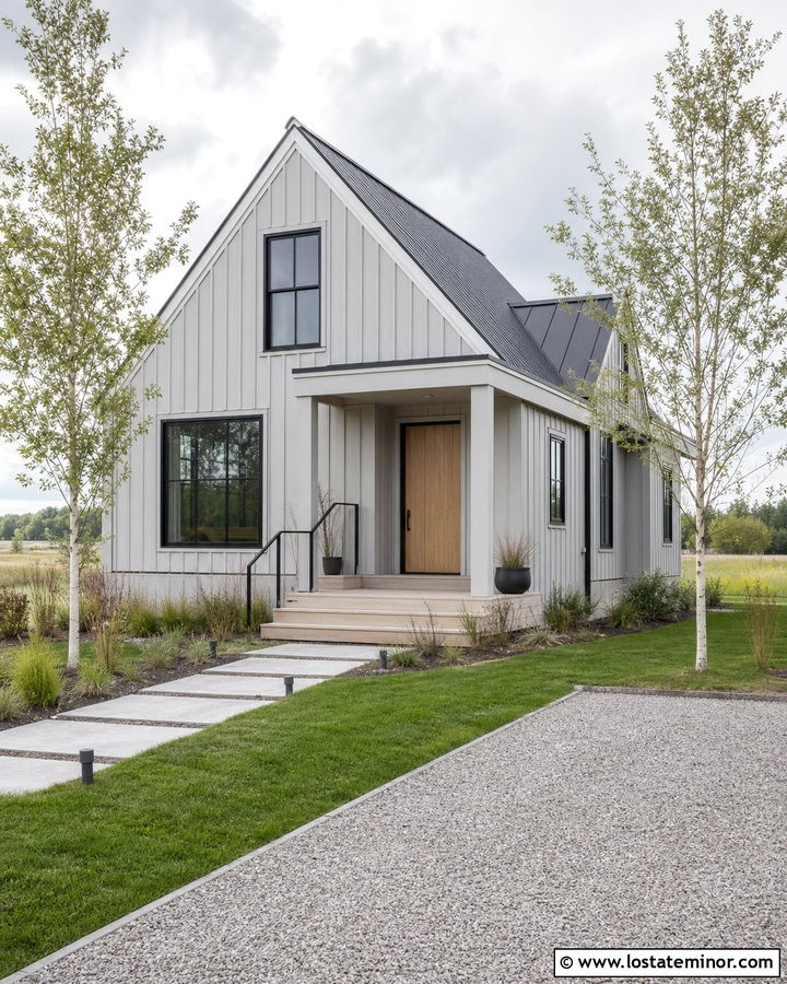 Dove Grey Scandinavian House With Pale Wood Steps - 30 Dove Grey House Design With Steps Ideas
